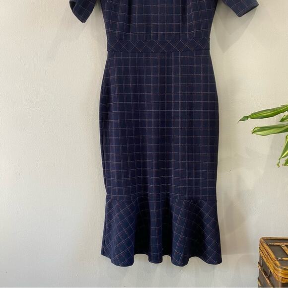Banana Republic Navy Plaid Midi Dress with Flounce Hem - Picture 6 of 11